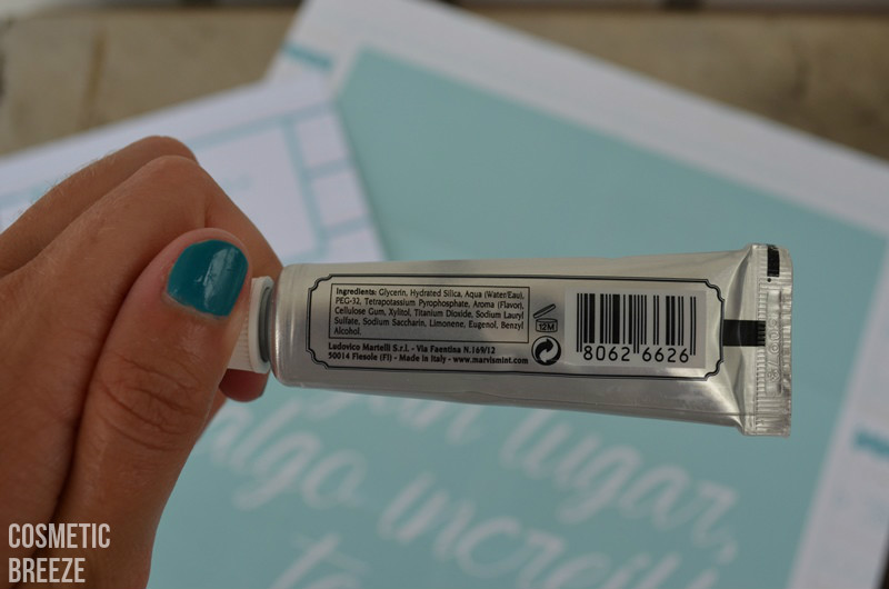 BIRCHBOX de Agosto 2015 - Nuevas Aventuras - marvis - pasta de dientes mentolada - blanqueadora - ingredientes